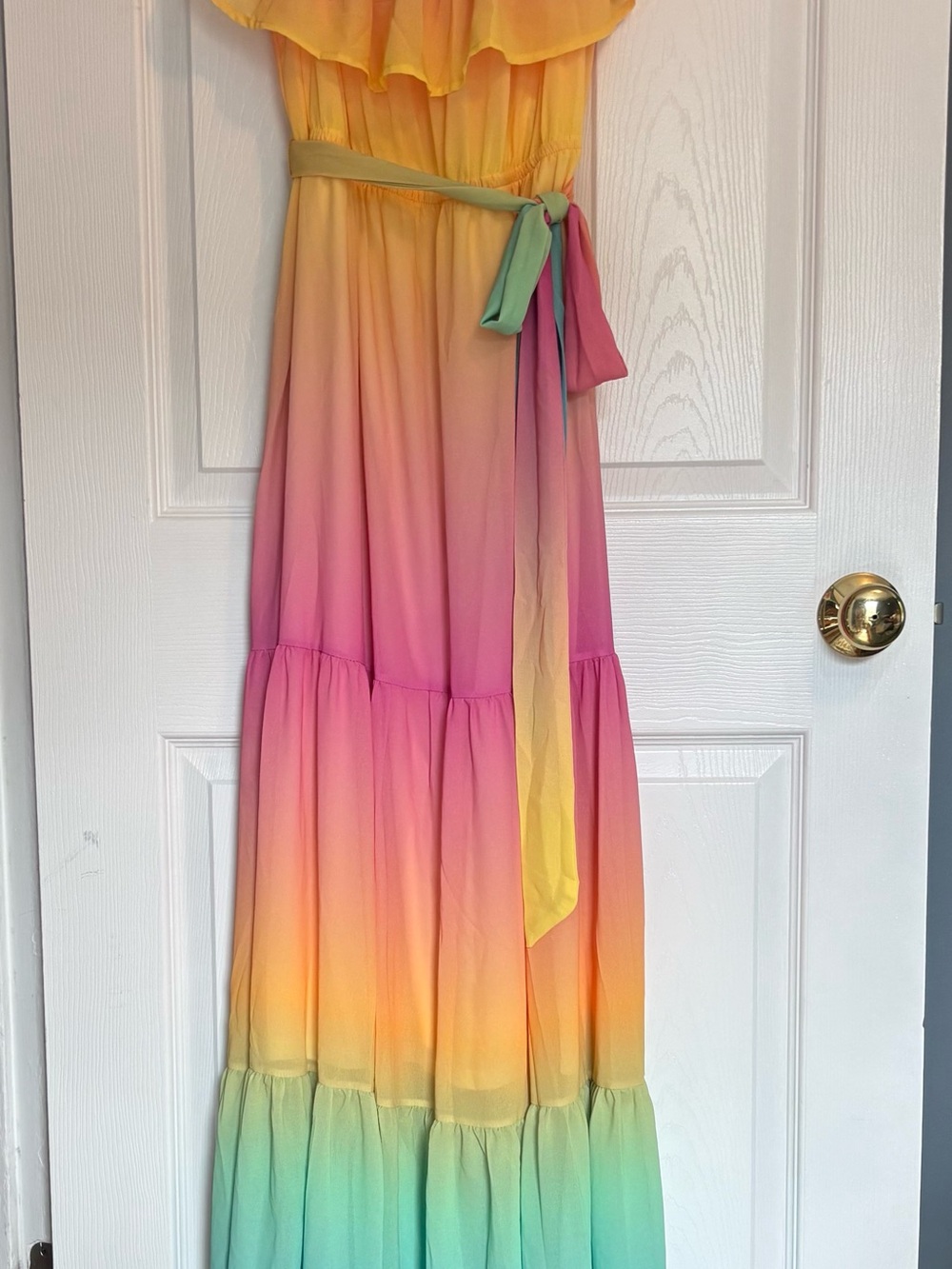 Multi-Color Ombre Maxi Dress with Tie Waist